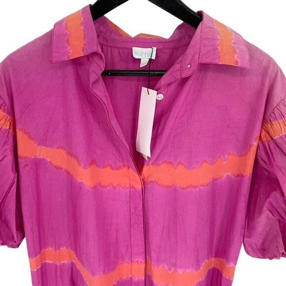 WKND Womens Collared Puff Balloon Sleeve Frock It Dress Pink Size Large NWT - Picture 3 of 10